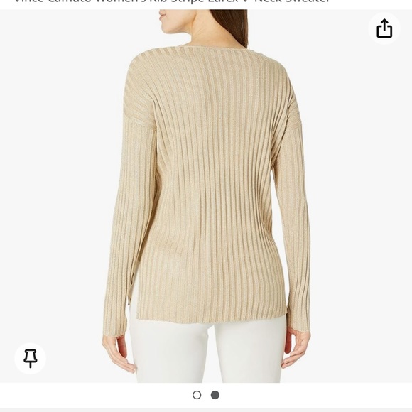 NWT VINCE CAMUTO MATALIC GOLD RIBBED STRIPE LUREX V NECK SWEATER - Picture 2 of 11